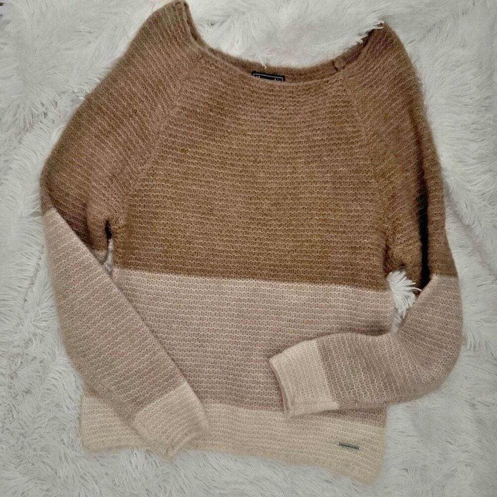 ABERCROMBIE & FITCH | Color Block Sweater Brown Tan Cream Soft Knit | Size XS